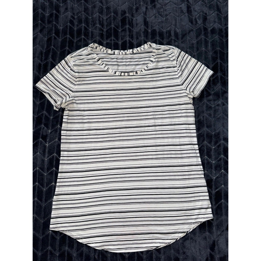 Lululemon Love Crew T Shirt Black White‎ Striped Hype Stripe Stretch Cotton Sz 6